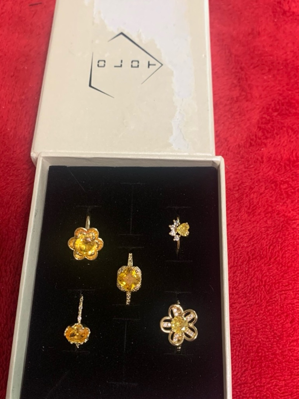 Yellow Floral Gemstone Ring Set for Women - Gold-Tone